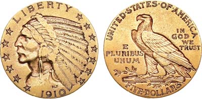 Лот №71,  США. 5 долларов 1910 года.