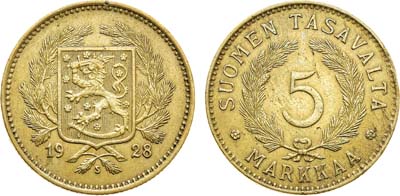 Лот №80,  Финляндия. Республика. 5 марок 1928 года.
