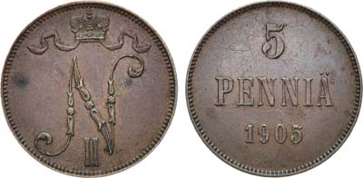Лот №1014, 5 пенни 1905 года.