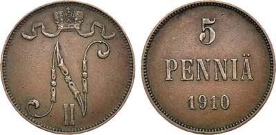 Лот №1030, 5 пенни 1910 года.