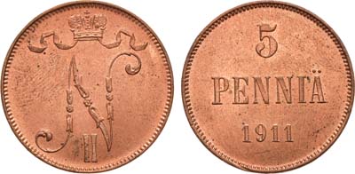 Лот №1039, 5 пенни 1911 года.