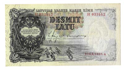 Лот №1266,  Латвийская Республика. Обязательство государственного казначейства 10 лат 1937 года.