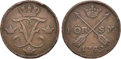 Лот №252,  Королевство Швеция. Король Фредерик I. 1 эре 1749 года.