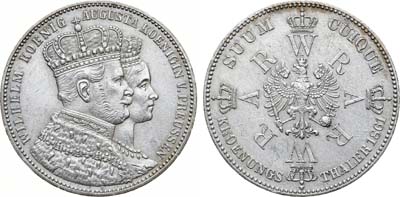 Лот №46,  Королевство Пруссия. Король Вильгельм I. 1 талер 1861 года. Коронация Вильгельма I и Августы.