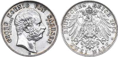 Лот №55,  Германская империя. Королевство Саксония. Король Георг. 2 марки 1904 года.