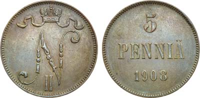 Лот №1157, 5 пенни 1908 года.