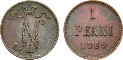 Лот №1164, 1 пенни 1909 года.