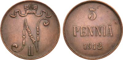 Лот №1195, 5 пенни 1912 года.