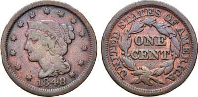 Лот №164,  США. 1 цент 1848 года. LIBERTY.