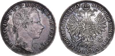 Лот №18,  Австро-Венгерская империя. Император Франц Иосиф I. 1 флорин 1861 года.