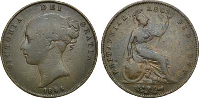 Лот №31,  Британская империя. Королева Виктория. 1 пенни 1844 года.