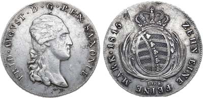 Лот №45,  Германия. Королевство Саксония. Король Фридрих Август I. 1 талер 1815 года. I.G.S..