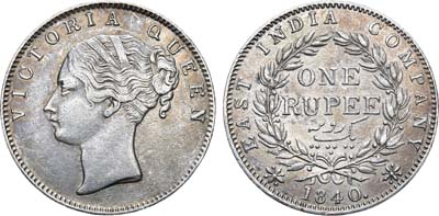 Лот №74,  Британская Индия. Колония. Королева Виктория. 1 рупия 1840 года..