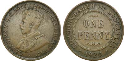 Лот №7,  Австралия. Британская колония. Король Георг V. 1 пенни 1920 года.