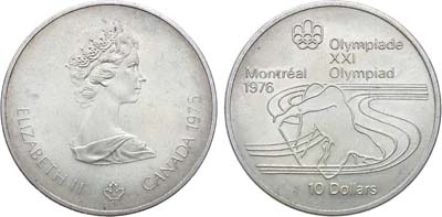 Лот №87,  Канада. 10 долларов 1975 года. Олимпийские игры 1976 года в  Монреале. Гребля на каноэ .