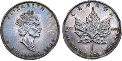 Лот №91,  Канада. 5 долларов 1995 года. Кленовый лист.