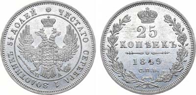 Лот №945, 25 копеек 1849 года. СПБ-ПА.