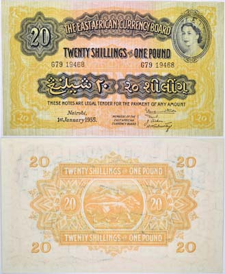 Лот №342,  Британская Восточная Африка. Восточно-Африканский валютный Совет, Найроби. 20 шиллингов или 1 фунт, 1 января 1955 года.