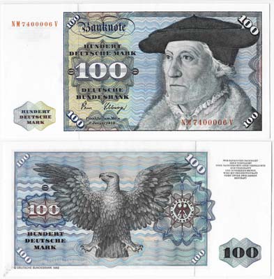 Лот №347,  Федеративная Республика Германия. Банкнота 100 немецких марок 1980 года. В холдере PMG 66 Gem Uncirculated EPQ.