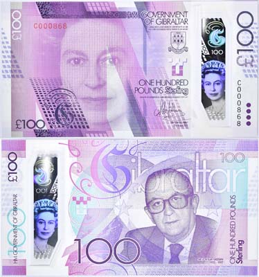 Лот №348,  Гибралтар. Правительсво Гибралтара. 100 фунтов стерлингов. Памятная банкнота 100 лет со дня рождения Джошуа Хассана.