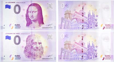 Лот №350,  Лот из 2-х сувенирных банкнот по 0 евро 2018 с различными мотивами.