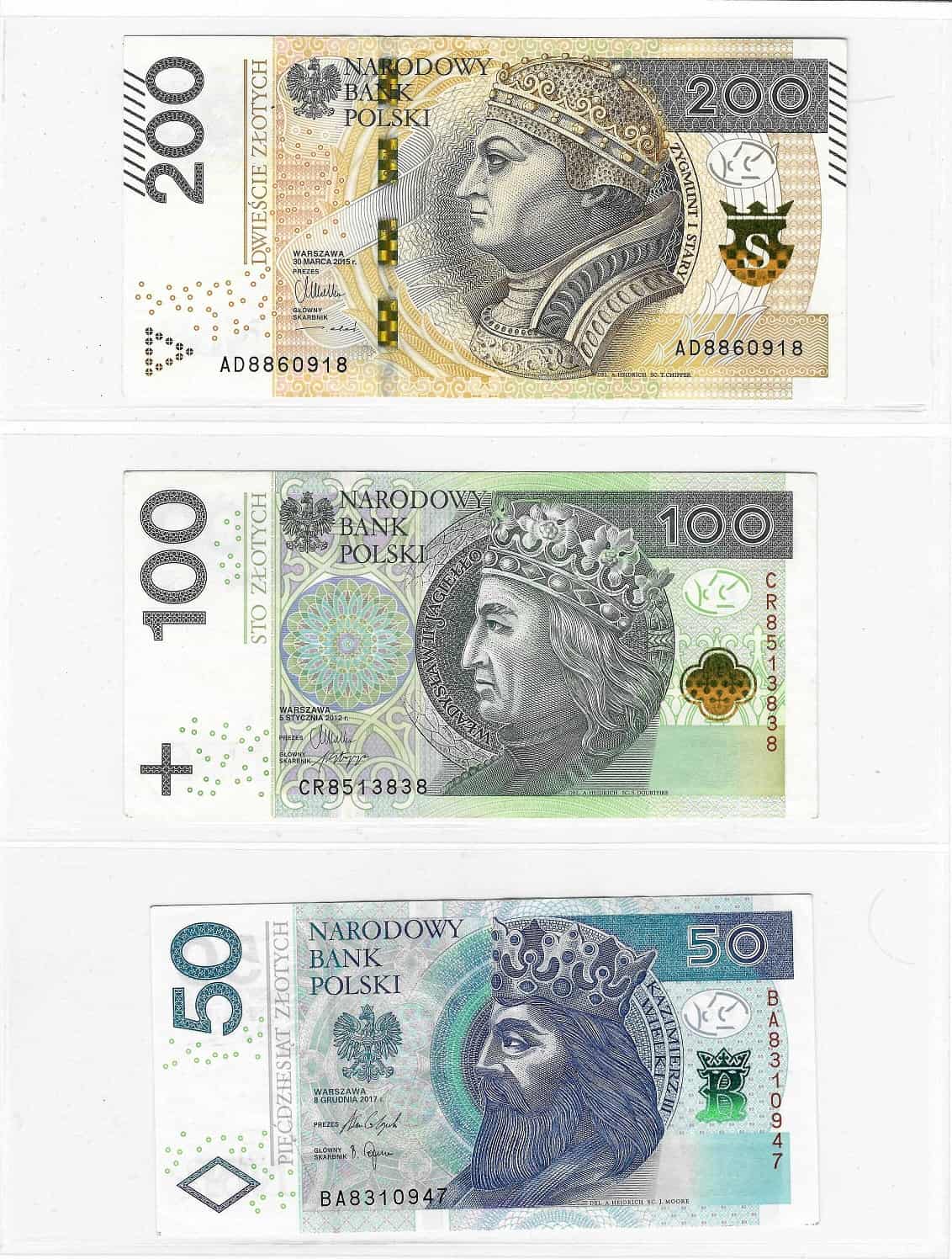 Лот №356,  Польская Республика. Лот из 3 банкнот. Народный банк Польши. 50, 100 и 200 злотых 2012-2017 годов.