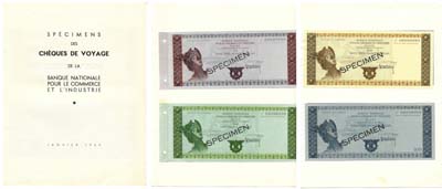 Лот №363,  Франция. Буклет с 4 бонами. Образцы дорожных чеков национального банка торговли и промышленности в 50, 100, 200 и 500 французских франков 1964 года.