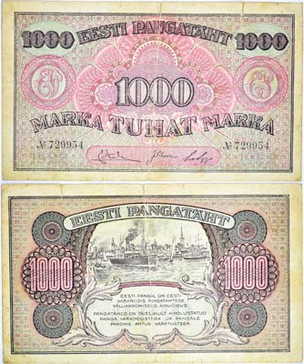 Лот №366,  Эстонская Республика. Банковый билет 1000 марок 1922 года.