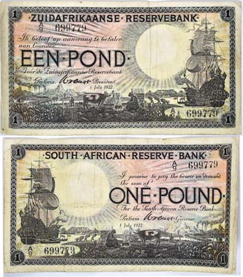 Лот №367,  Южно-Африканский Союз. Южно-Африканский резервный банк. 1 фунт 1922 года.