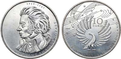 Лот №114,  Германия. 10 евро 2006 года. 250 лет со дня рождения Вольфганга Моцарта.