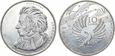 Лот №116,  Германия. 10 евро 2006 года. 250 лет со дня рождения Вольфганга Моцарта.