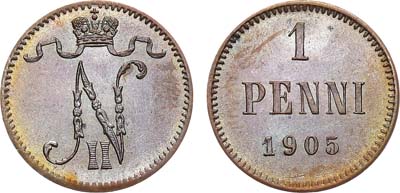Лот №1243, 1 пенни 1905 года.