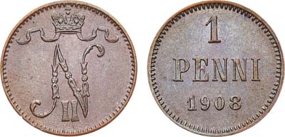 Лот №1263, 1 пенни 1908 года.