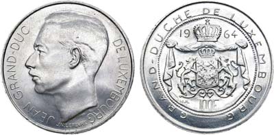 Лот №157,  Люксембург. Великое Герцогство. Великий герцог Жан. 100 франков 1964 года.