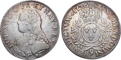 Лот №220,  Франция. Королевство. Король Людовик XV. 1 экю 1726 года.