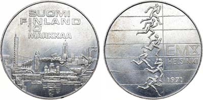 Лот №227,  Финляндия. Республика. 10 марок 1971 года. X Чемпионат Европы по легкой атлетике.