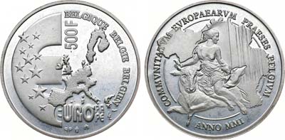 Лот №41,  Бельгия. Королевство. Король Альберт II. 500 франков 2001 года. Президентство Бельгии в Евросоюзе.