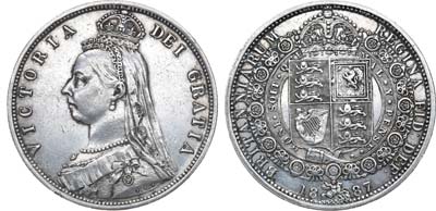 Лот №68,  Великобритания. Британская империя. Королева Виктория. 1/2 кроны 1887 года.