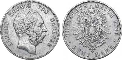 Лот №81,  Германская империя. Королевство Саксония. Король Альберт. 5 марок 1876 года. .