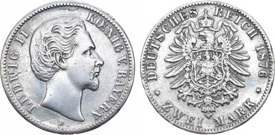 Лот №82,  Германская империя. Королевство Бавария. Король Людвиг II. 2 марки 1876 года.