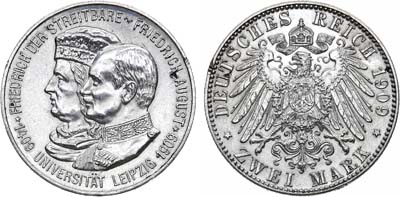 Лот №89,  Германская империя. Королевство Саксония. 2 марки 1909 года. 500 лет Лейпцигскому университету.