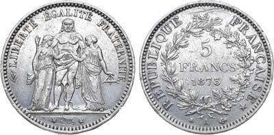 Лот №155,  Франция. Третья республика. 5 франков 1873 года. Геркулес (три грации).