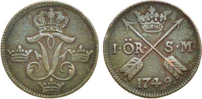 Лот №338, 1 эре  1749 года. Королевство Швеция. Король Фредерик I. 1 эре 1749 года.