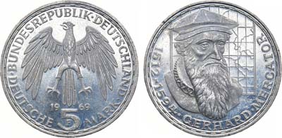 Лот №52,  ФРГ (Федеративная Республика Германия). 5 марок 1969 года. 375 лет со дня смерти Герхарда Меркатора.
