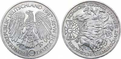 Лот №57,  ФРГ (Федеративная Республика Германия). 10 марок 1987 года. 30 лет подписания Римского договора.