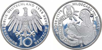 Лот №60,  ФРГ (Федеративная Республика Германия). 10 марок 1998 года. 900 лет со дня рождения Хильдегарды из Бингена.