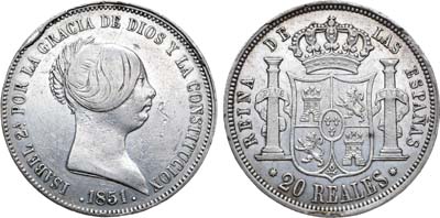 Лот №82,  Испания. Королевство. Королева Елизавета II. 20 реалов 1851 года. .