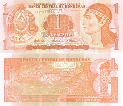 Лот №523,  Гондурас. 1 лемпира 2003 года. (23 января 2003 года). Центральный банк Гондураса.