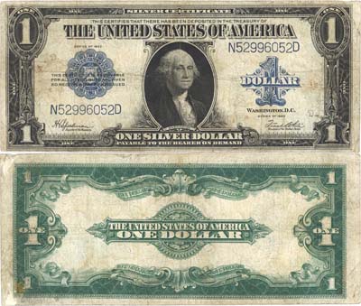 Лот №550,  США. 1 доллар 1923 года. United States Treasury. Серебряный сертификат, голубая серия. Подписи Speelman/White.