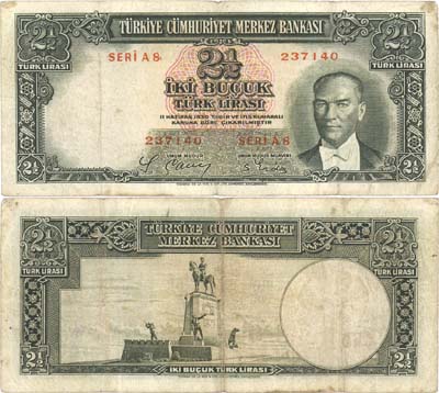 Лот №554,  Турция. 2 1/2 лиры L 1930 (1937-1939 гг) года.